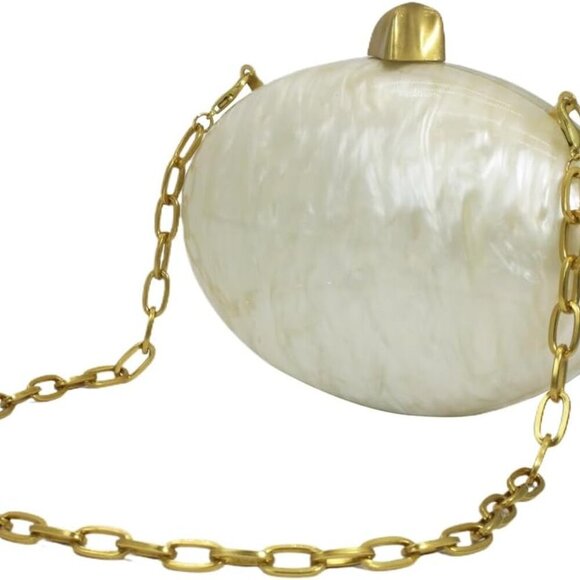 Lightweight Shell Acrylic Clutch with Gold Closure - Stylish Accessory for Women - Picture 7 of 7